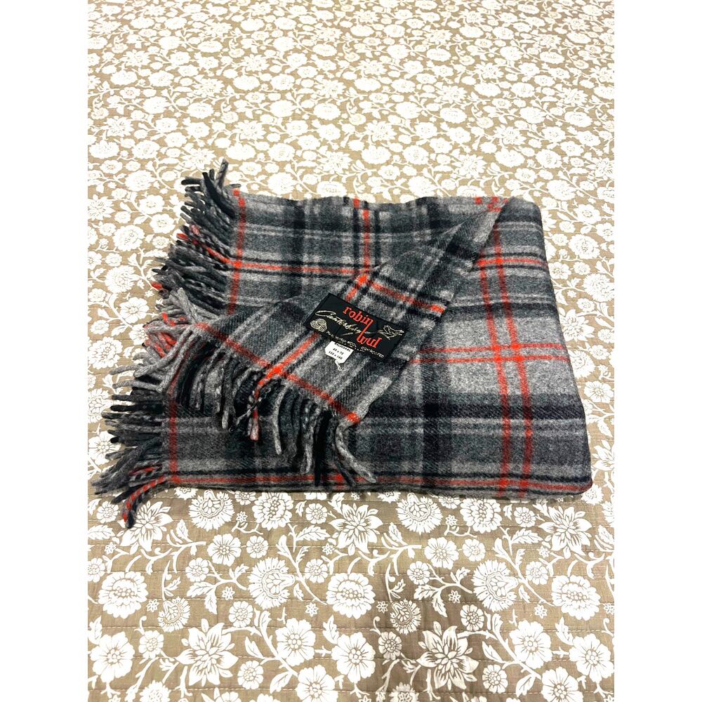 Vintage Robin Wul Canterbury Wool Blanket‎ Throw Or Twin Size Gray Plaid 60x66